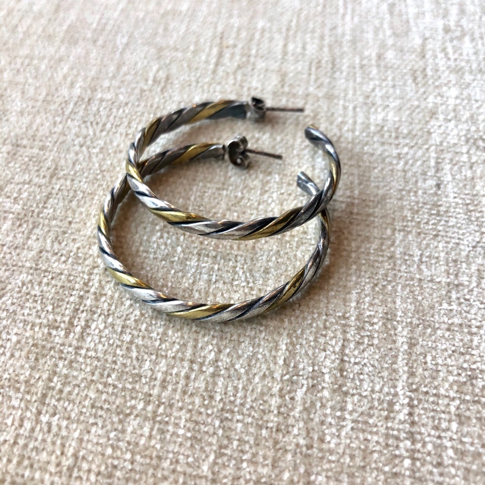 Silver and brass hoop earrings